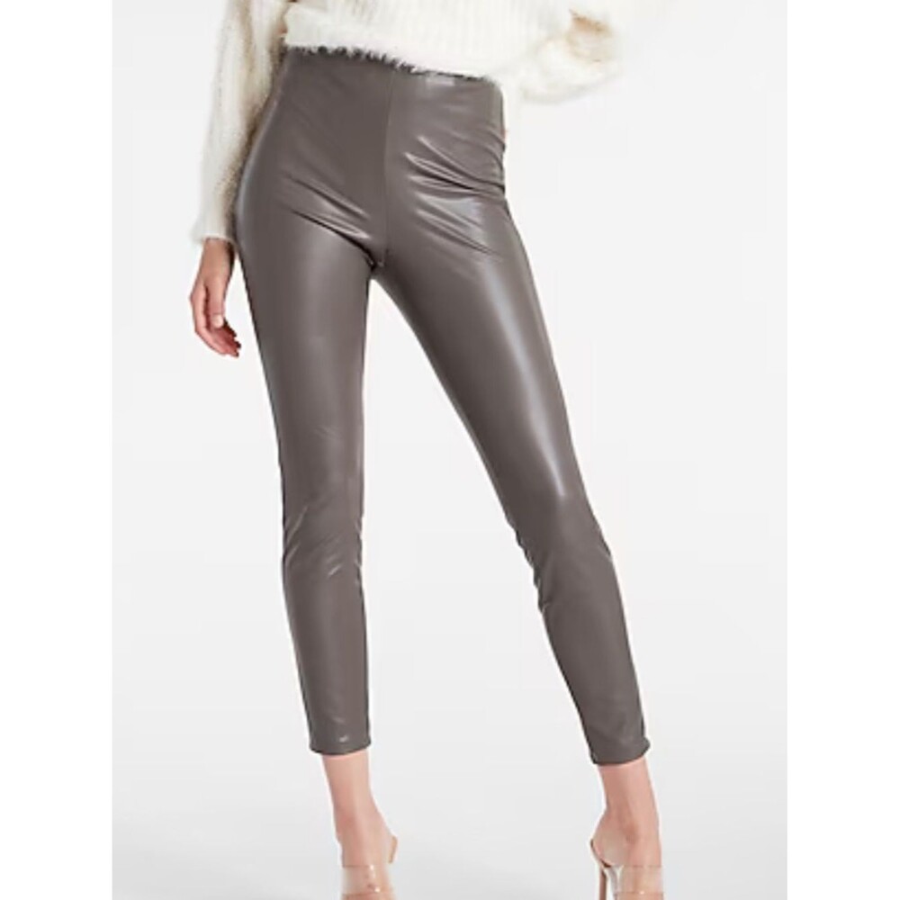 NWT Express Super high waisted mossy grey faux leather pants/leggings size L